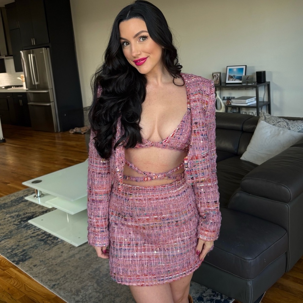 For Love And Lemons Pink Tweed Skirt, Top, and Jacket Set - Picture 2 of 2